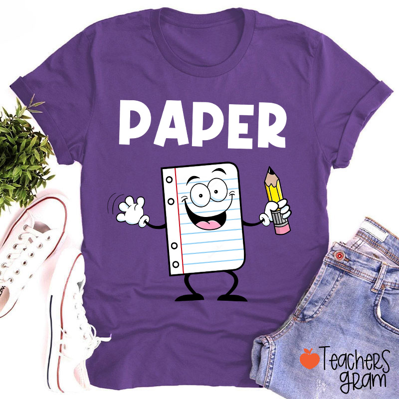 Personalized Funny Cartoon Rock Paper Scissors Matching Group Teacher T-Shirt