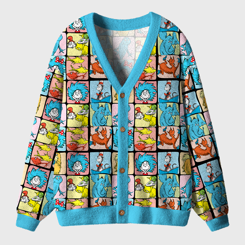 Reading Friends Checkered Teacher Ugly Cardigan Sweaters