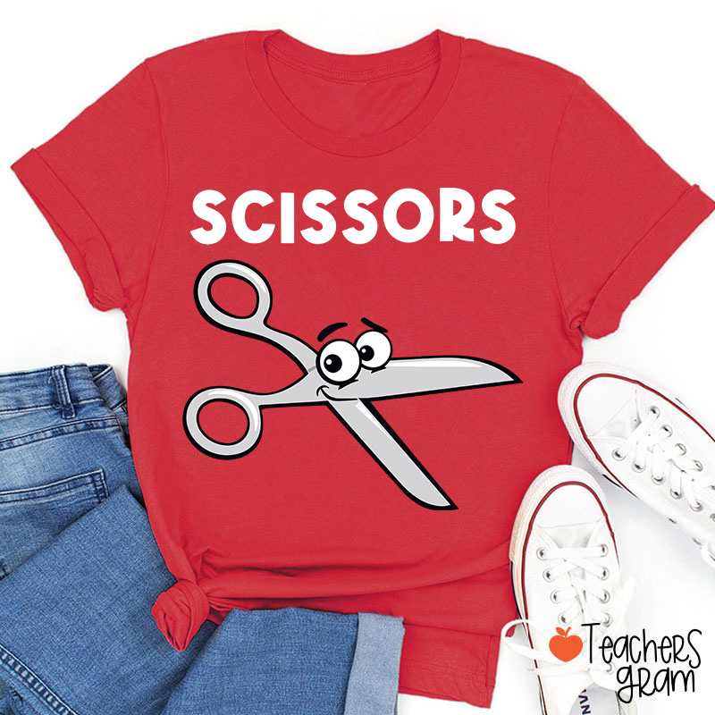 Personalized Funny Cartoon Rock Paper Scissors Matching Group Teacher T-Shirt
