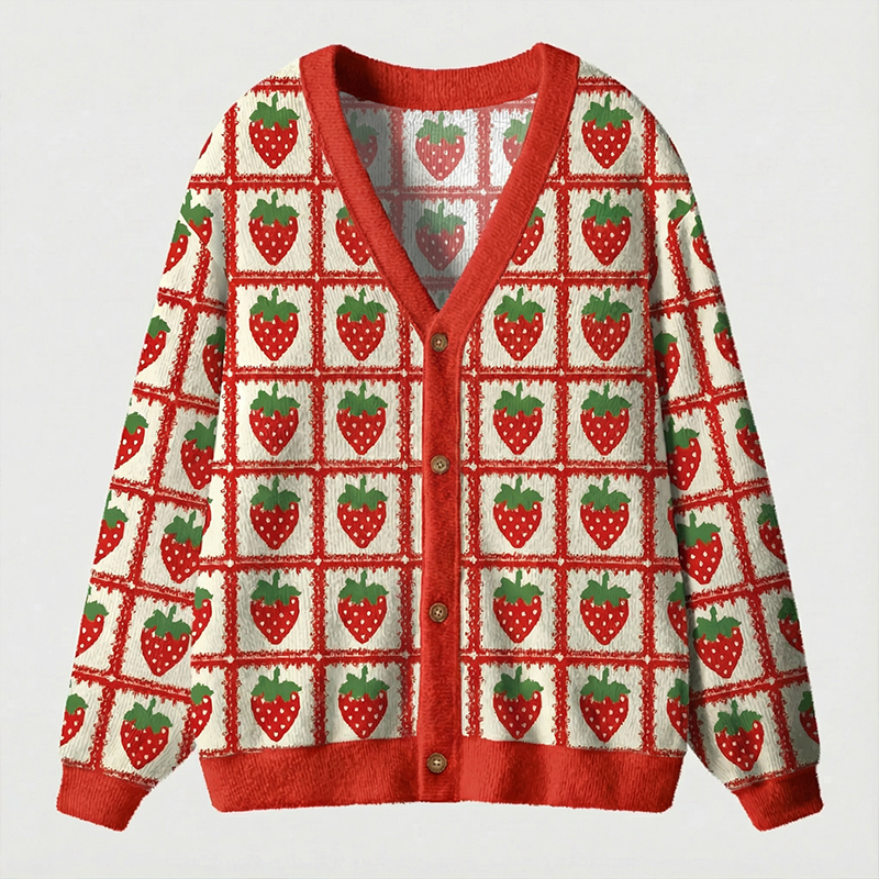 Red Strawberry Teacher Ugly Cardigan Sweaters