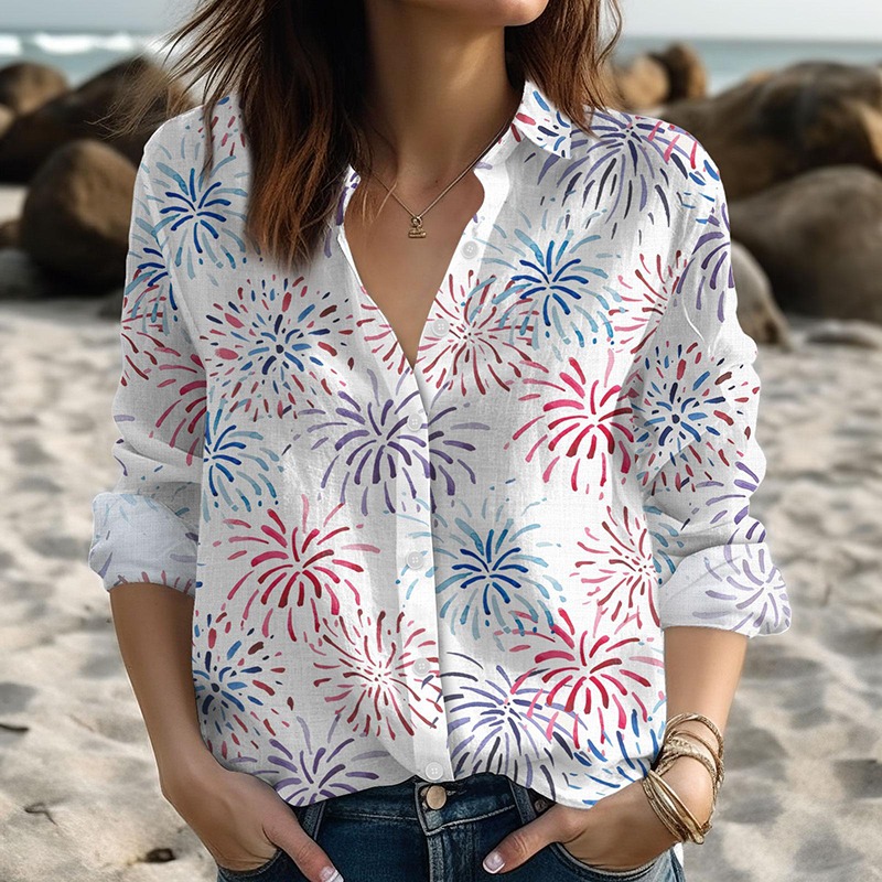 Red White Blue Firework Teacher Long Sleeve Shirt