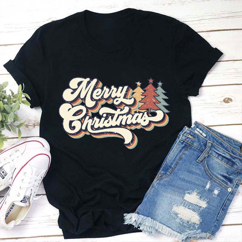 Retro Merry Christmas Teacher T-Shirt