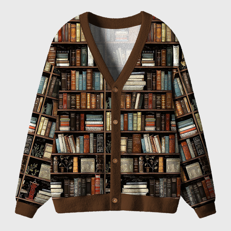 Retro Bookshelf Teacher Ugly Cardigan Sweaters