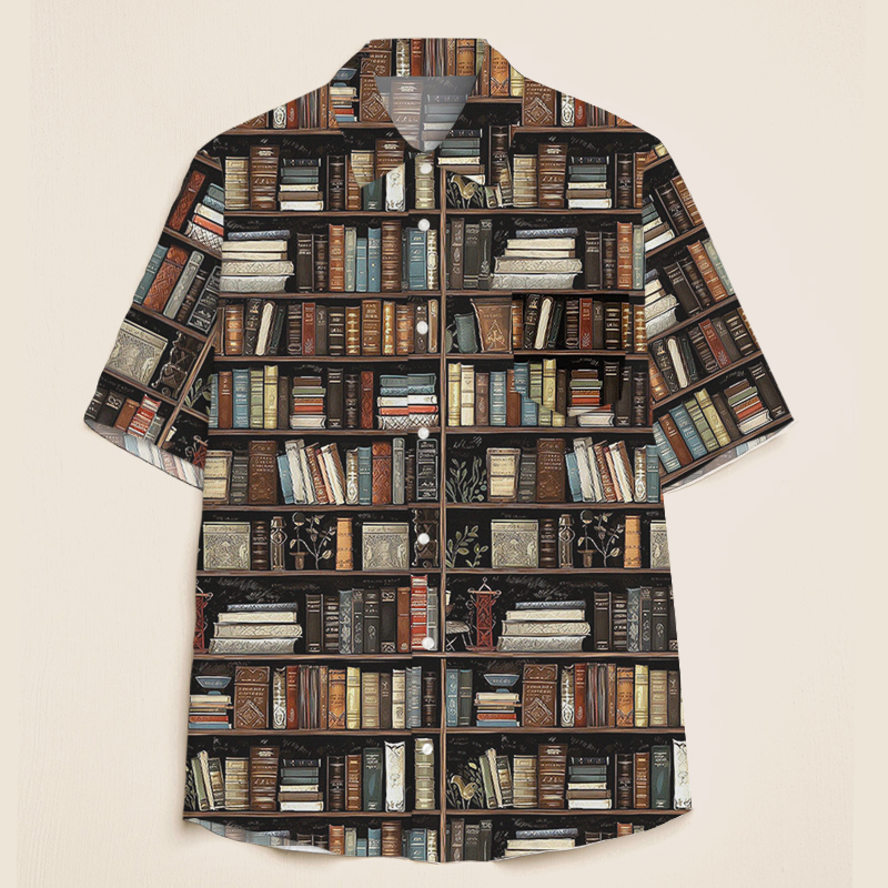 Retro Bookshelf Teacher Short Sleeve Shirt