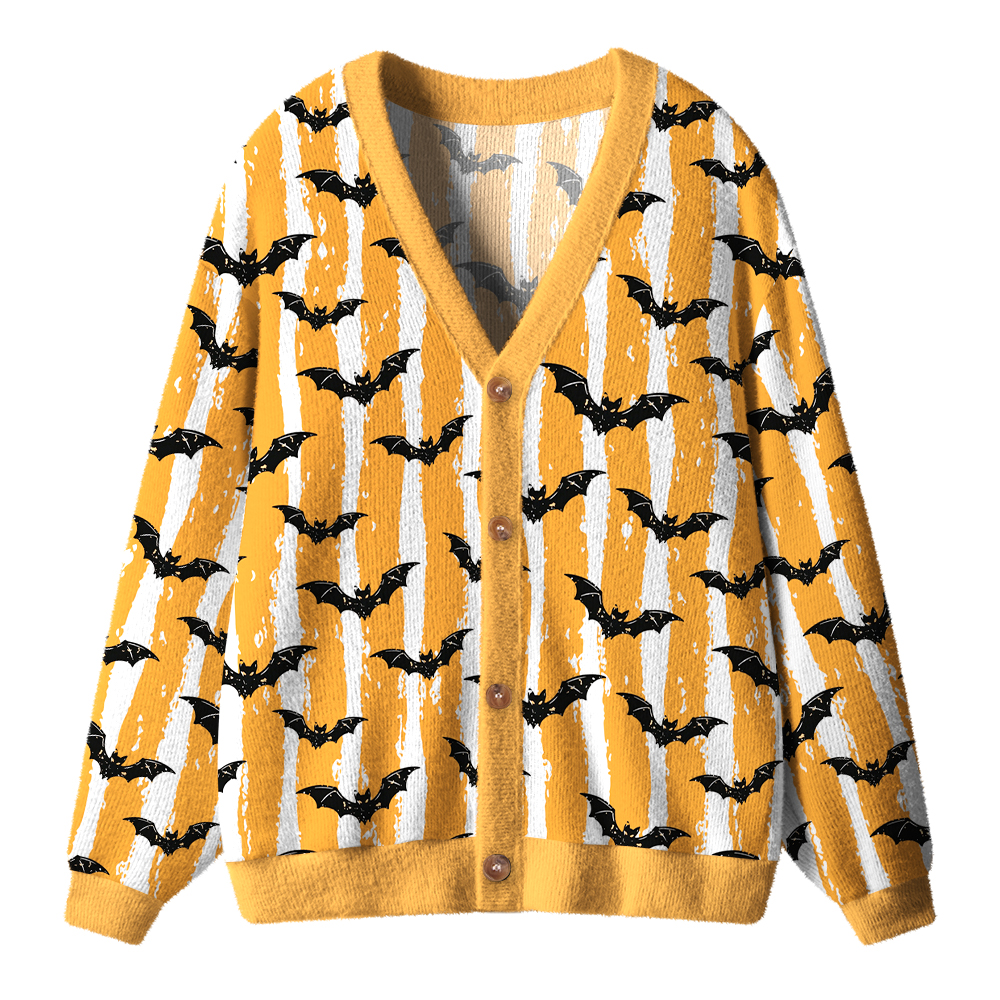 Retro Distressed Stripe Bat All Over Teacher Print Cardigan Sweaters
