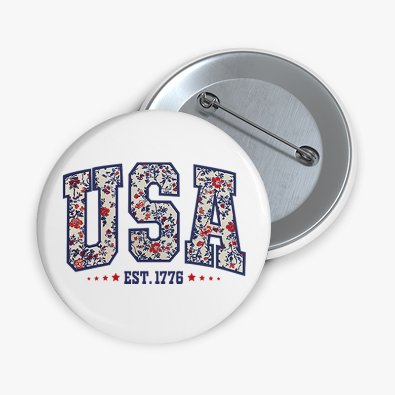 Retro Floral USA Teacher Pinback Button