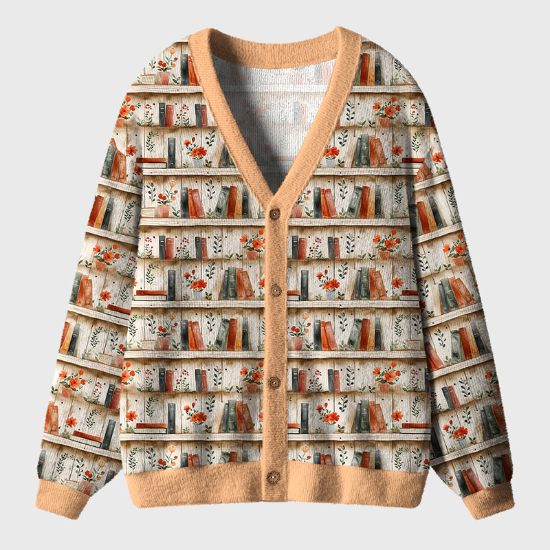 Retro Flowers Books Teacher Ugly Cardigan Sweaters