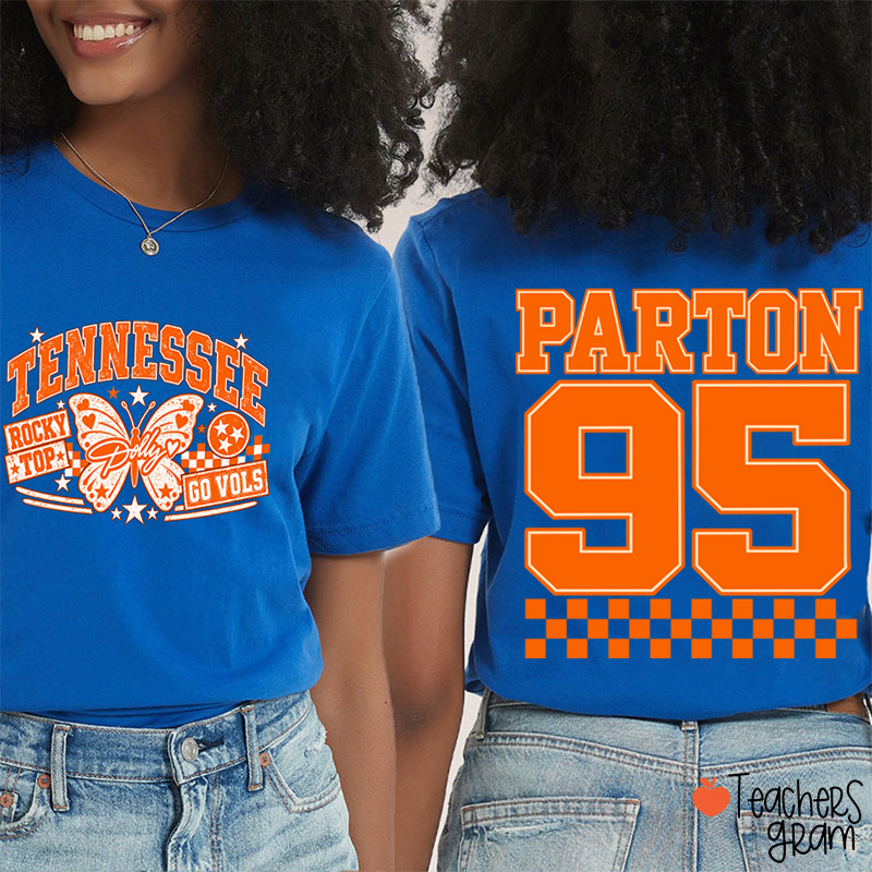   Rocky Top Dolly Go Vols Butterfly  Teacher Two Sided T-Shirt