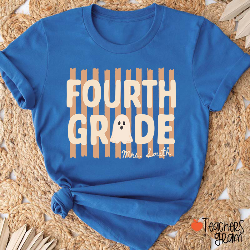 Personalized Grade And Name Cute Ghost Halloween Vibes Teacher T-Shirt