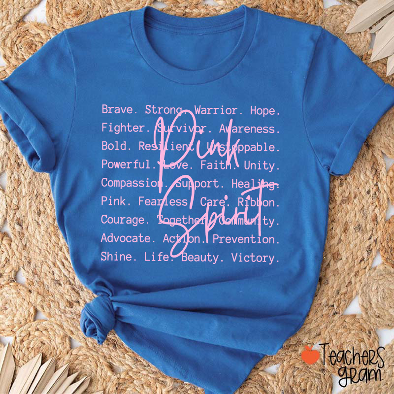 Pink Spirit Motivational Word Collage Graphic Teacher T-Shirt