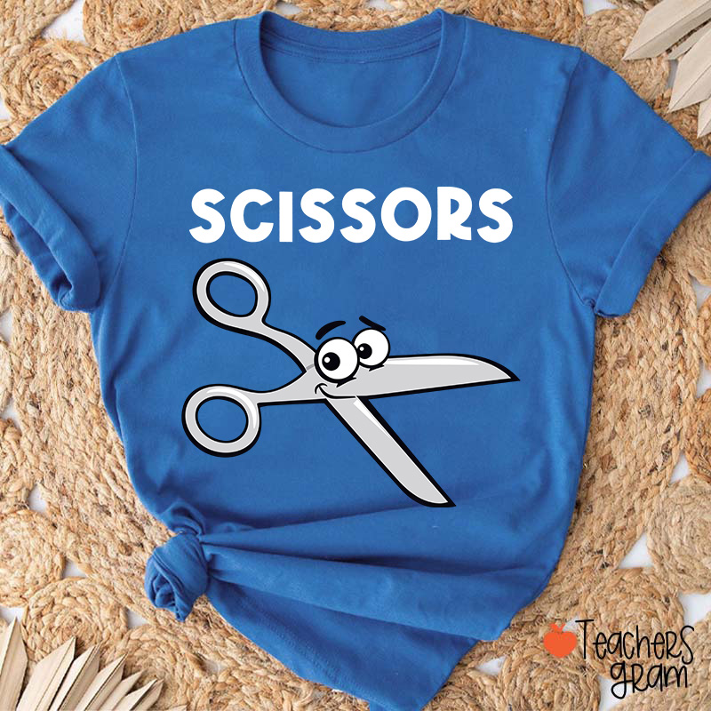 Personalized Funny Cartoon Rock Paper Scissors Matching Group Teacher T-Shirt
