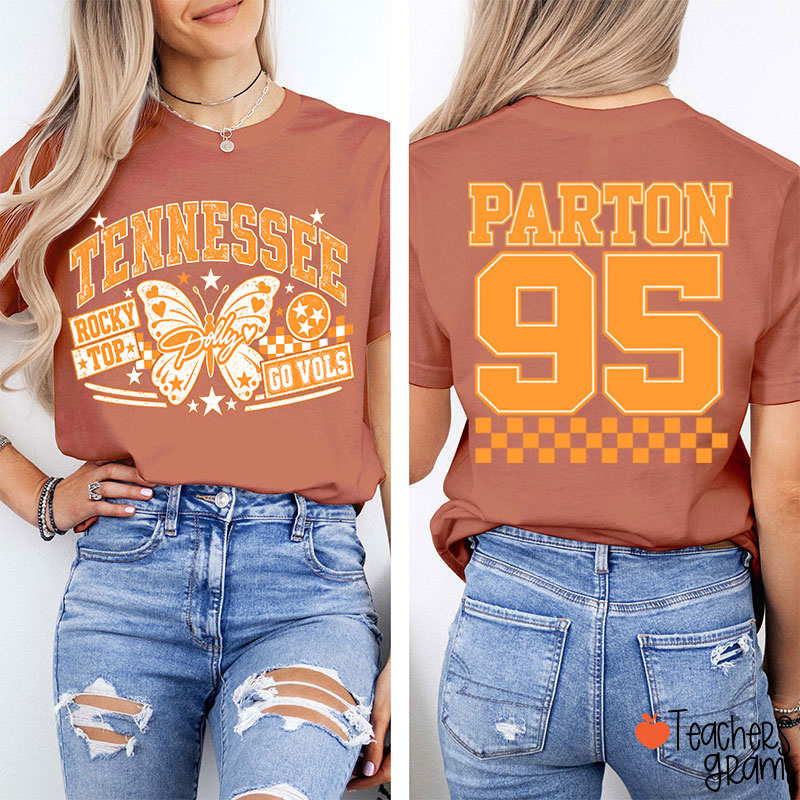   Rocky Top Dolly Go Vols Butterfly  Teacher Two Sided T-Shirt