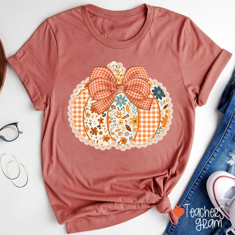 Patchwork Pumpkin Teacher T-Shirt