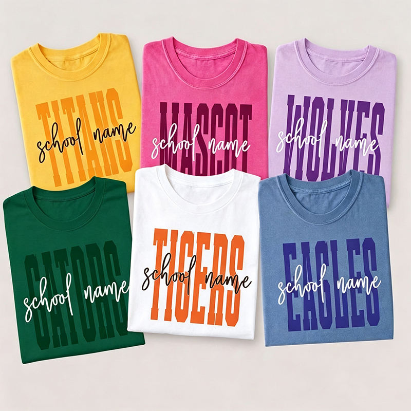 Personalized Mascot School Name Handwritten Script Teacher T‑Shirt