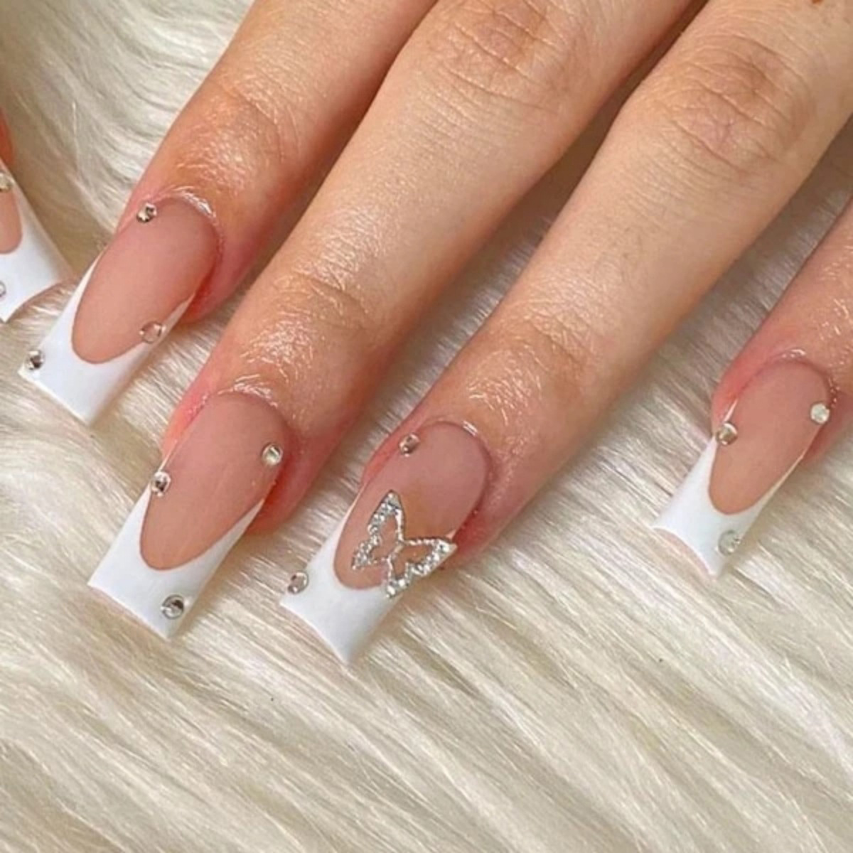 24pcs Butterfly Diamond Teacher Fake Nail