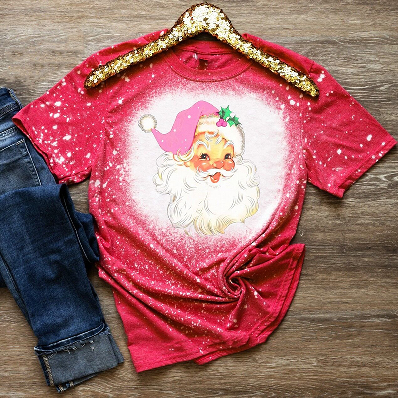 Santa Claus With Pink Santa Hat Teacher Printed T-Shirt