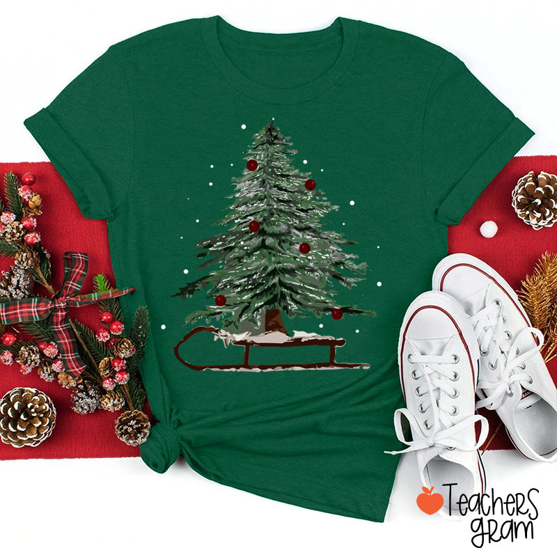 Sleigh Christmas Tree Teacher T-Shirt