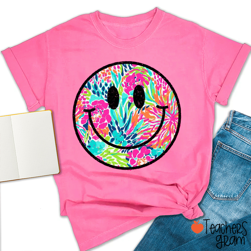 Smiley Face Summer Floral Retro Beach Vibes Teacher T-Shirt