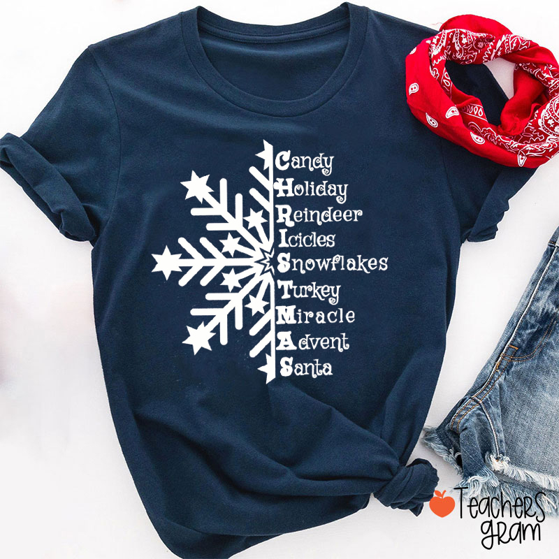 Snowflakes Christmas Candy Holiday Reindeer Teacher T-Shirt