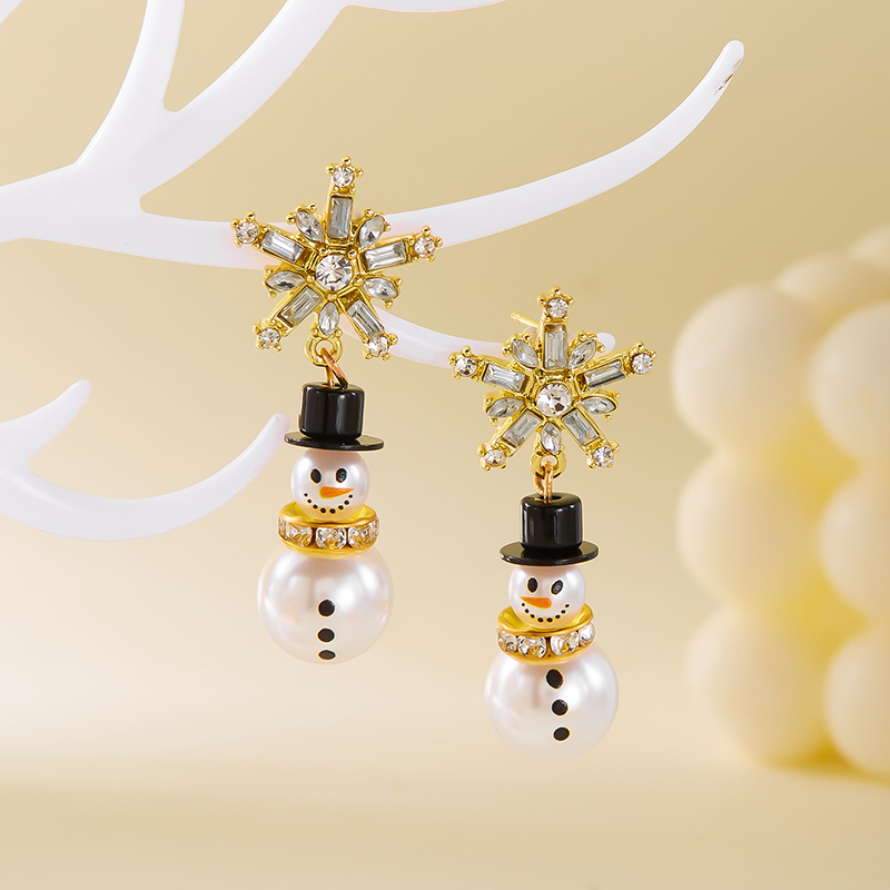 Pearl Snowman Teacher Metal Earrings