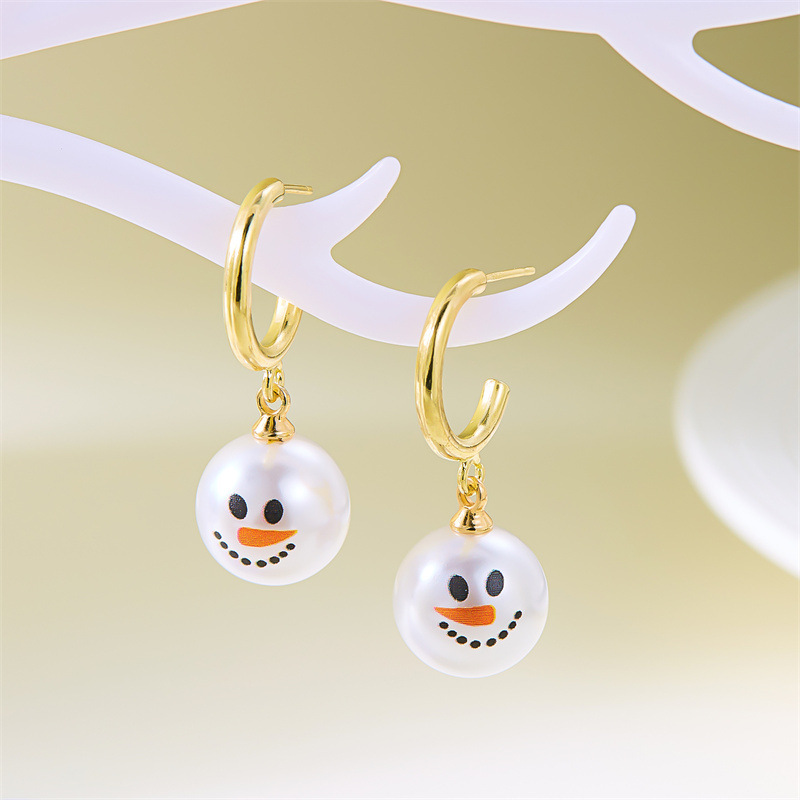 Pearl Snowman Teacher Metal Earrings