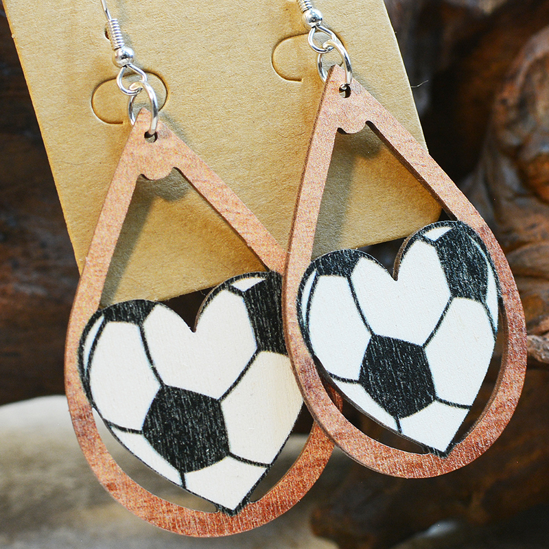 Ball Heart Wooden Earrings