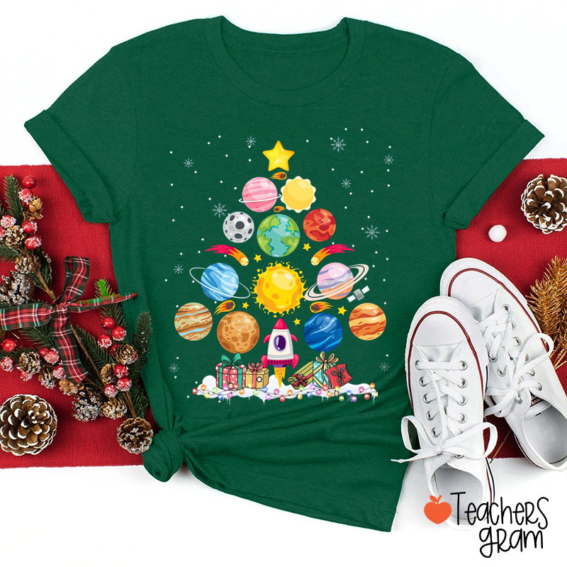 Solar System Christmas Tree Science Teacher T-Shirt