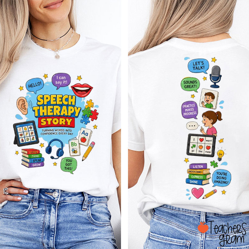 Speech Therapy Story Cartoon Speech Tool Teacher Two Sided T-Shirt