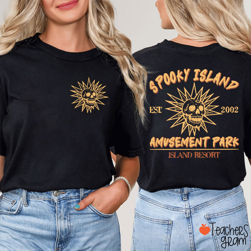 Spooky Island Amusement Park Teacher Two Sided T-Shirt