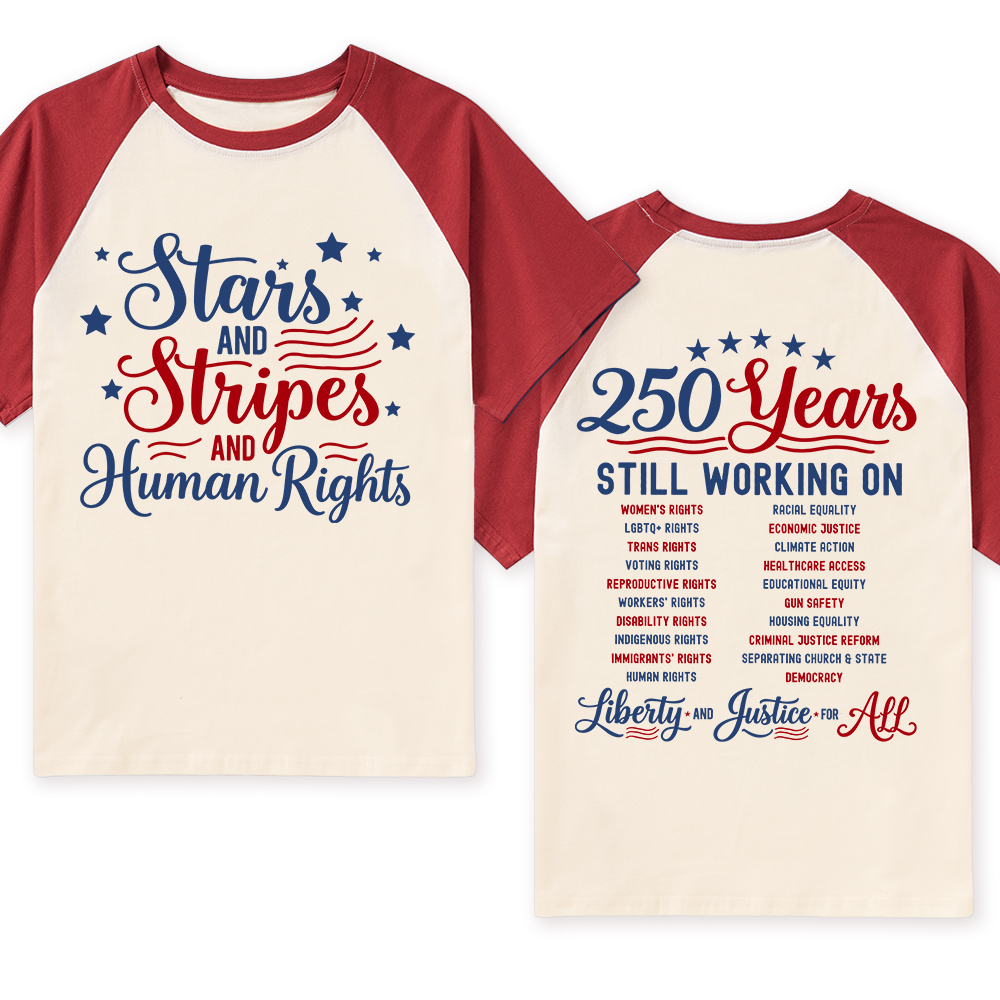 Stars And Stripes And Human Rights Teacher Two Sided Raglan T-Shirt
