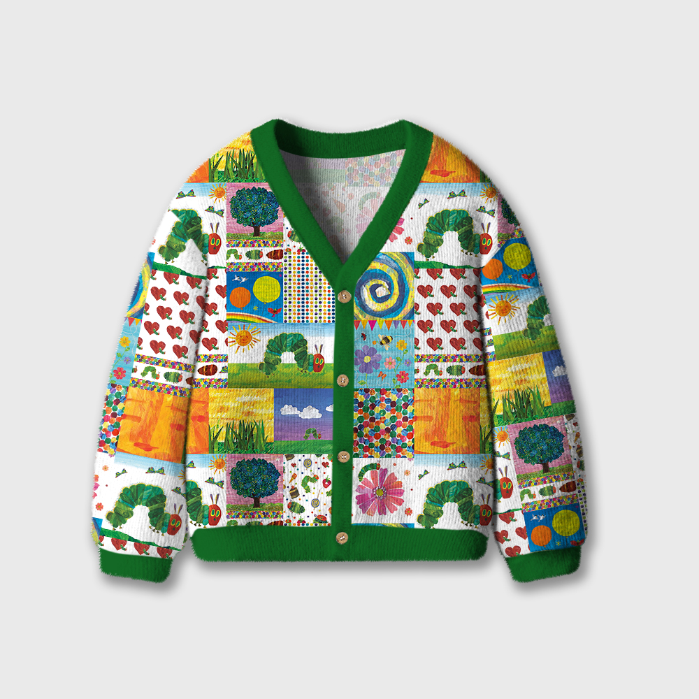Garden Trip With Caterpillars Kids Ugly Cardigan Sweaters