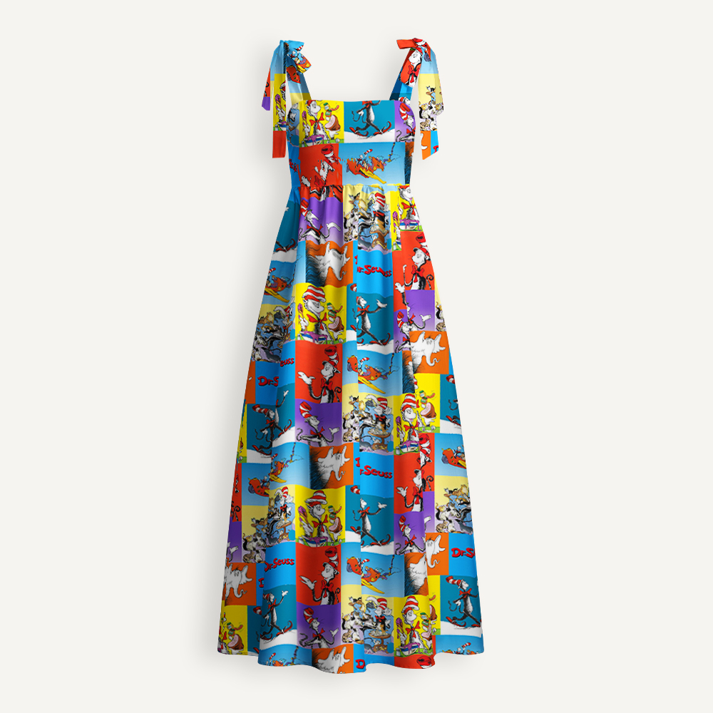 The Cat's Daily Routine Teacher Tie Shoulder Dress