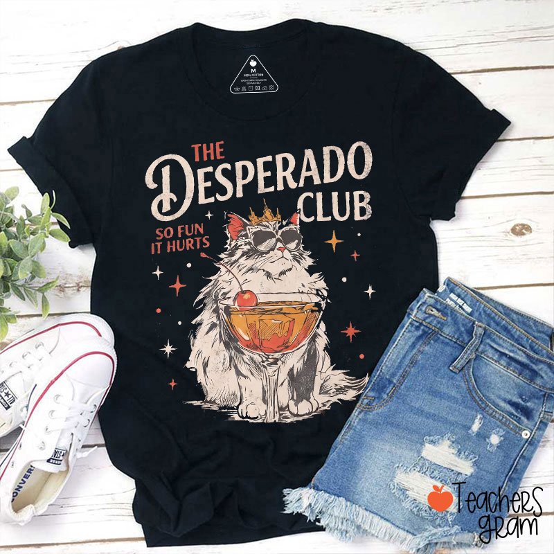 The Desperado Club Retro Cat Cocktail Teacher T‑Shirt