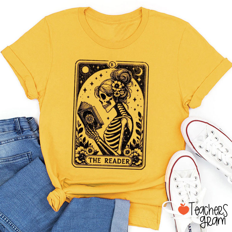 The Reader Tarot Skeleton Teacher T-Shirt