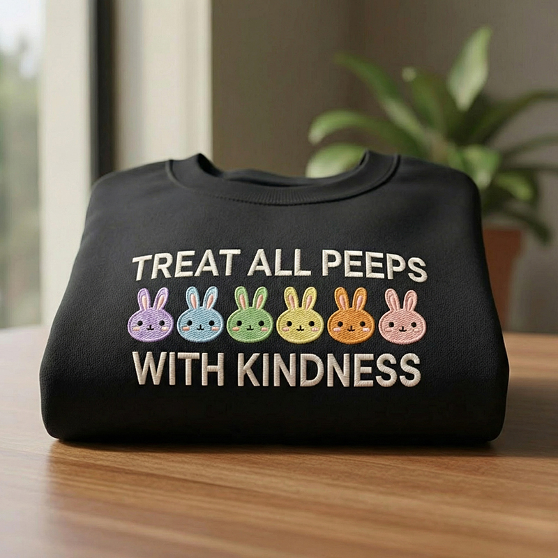 Treat All Peeps With Kindness Embroidered Teacher Sweatshirt