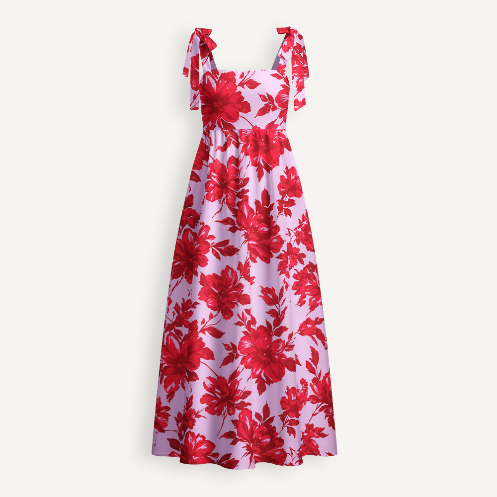 Vibrant Peony Teacher Tie Shoulder Dress