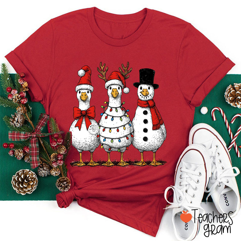 Vintage Christmas Goose Teacher T-Shirt