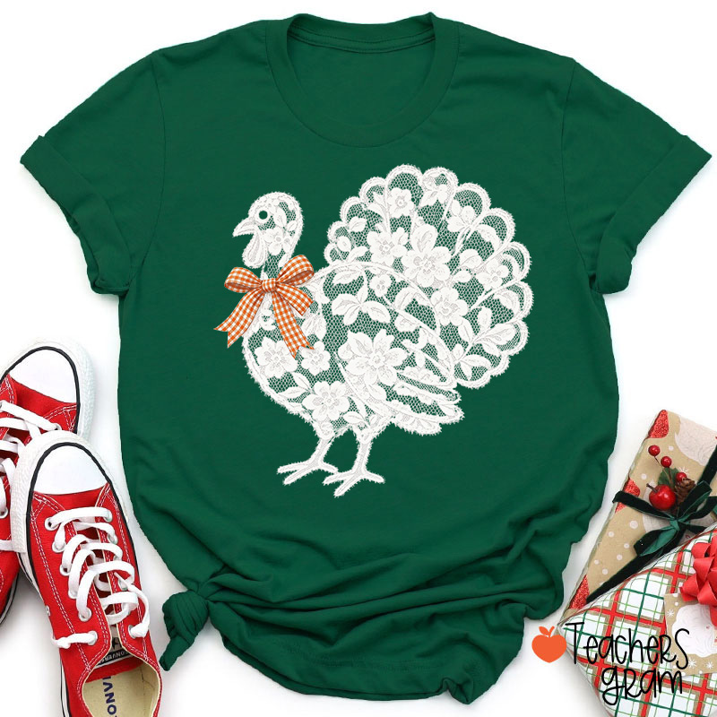 Vintage Faux Lace Thanksgiving Turkey Teacher T-Shirt