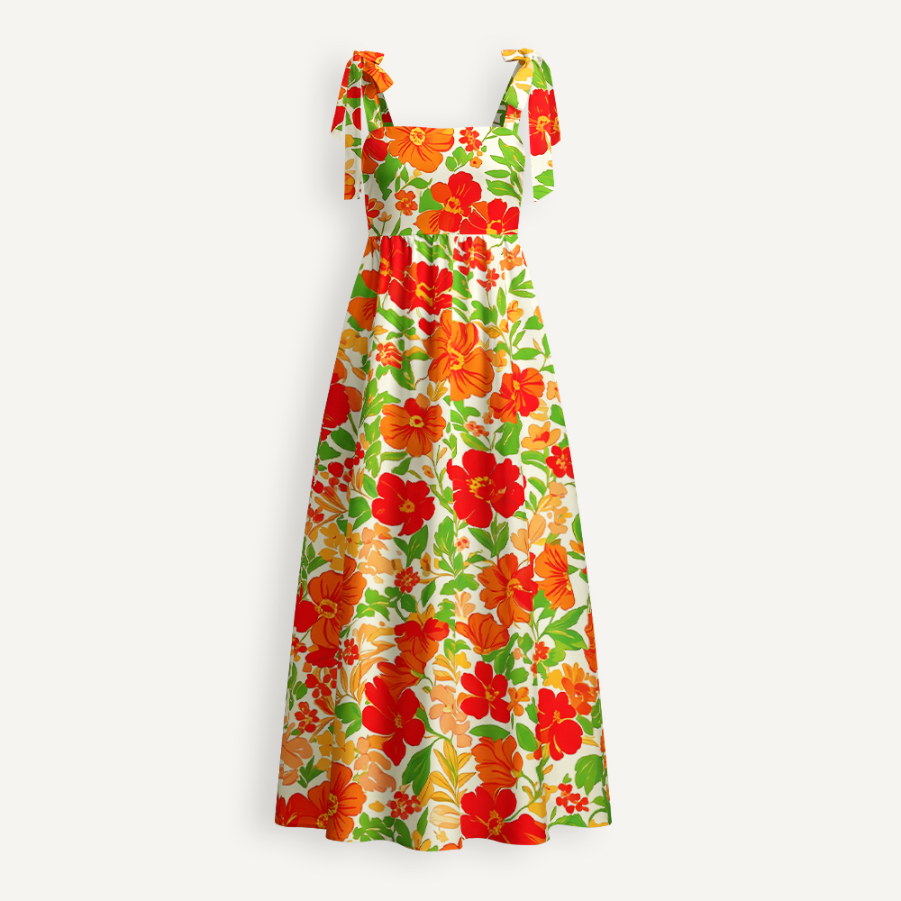 Vintage Hibiscus Teacher Tie Shoulder Dress