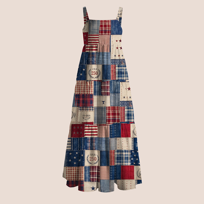 Fourth Of July Faux Patchwork Teacher Slip Dress