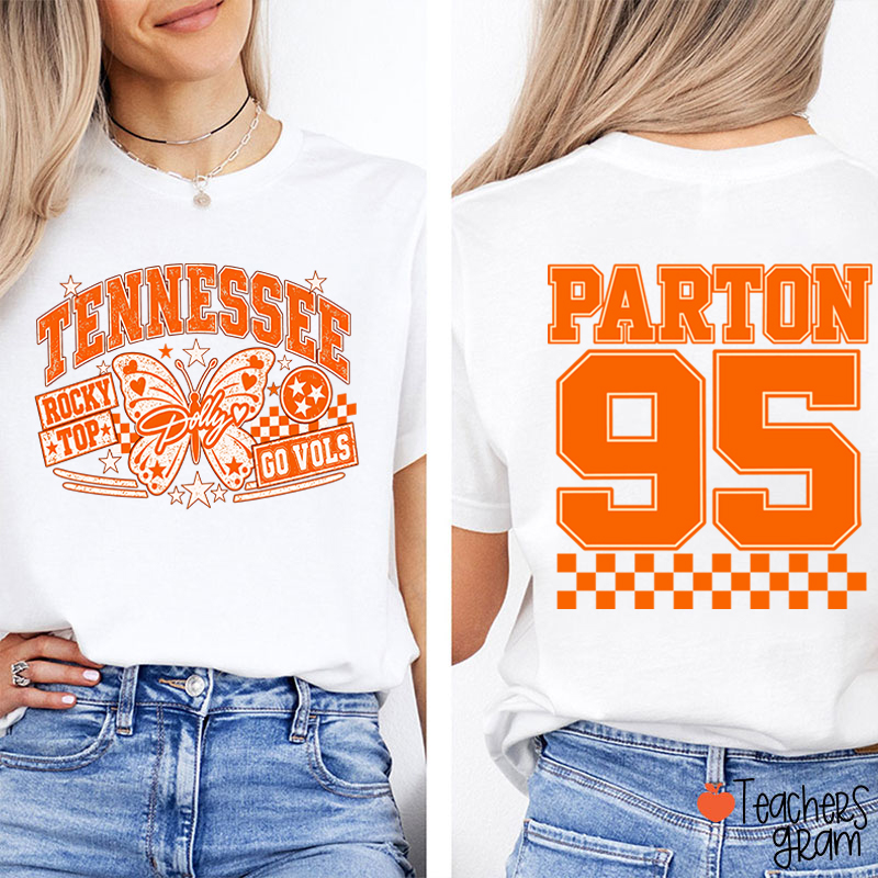   Rocky Top Dolly Go Vols Butterfly  Teacher Two Sided T-Shirt