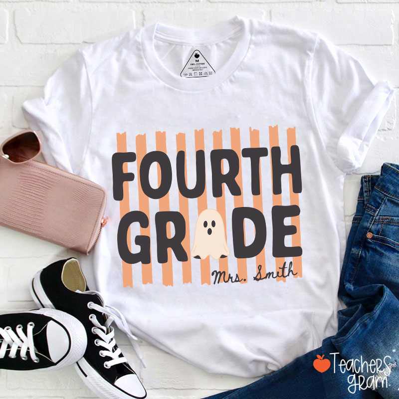 Personalized Grade And Name Cute Ghost Halloween Vibes Teacher T-Shirt