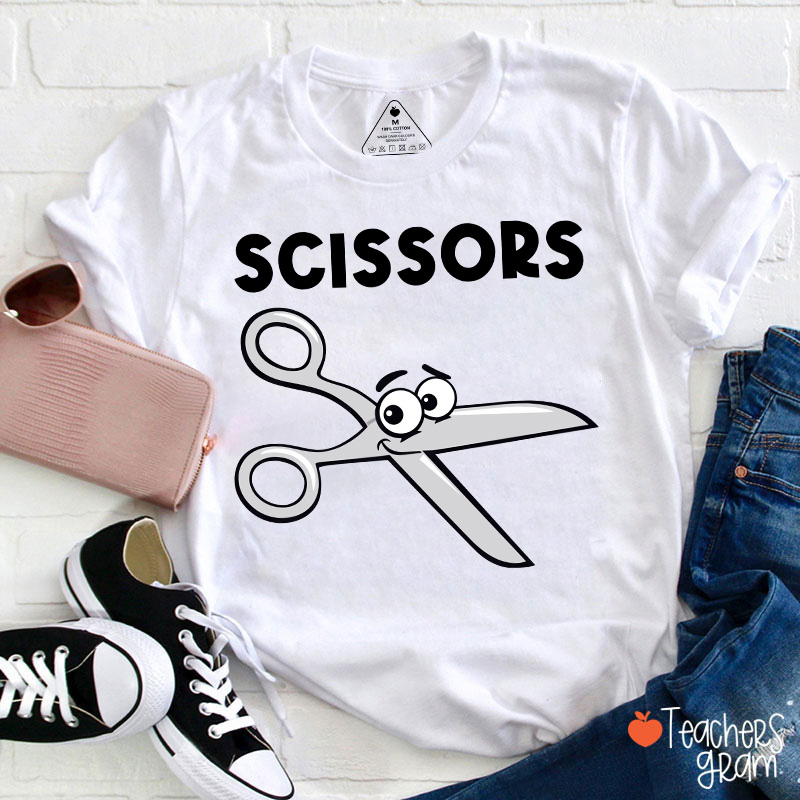 Personalized Funny Cartoon Rock Paper Scissors Matching Group Teacher T-Shirt