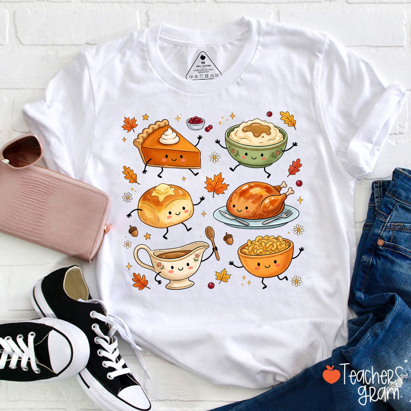 Thanksgiving Dinner Doodles Teacher T-Shirt