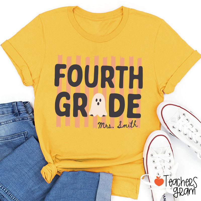Personalized Grade And Name Cute Ghost Halloween Vibes Teacher T-Shirt