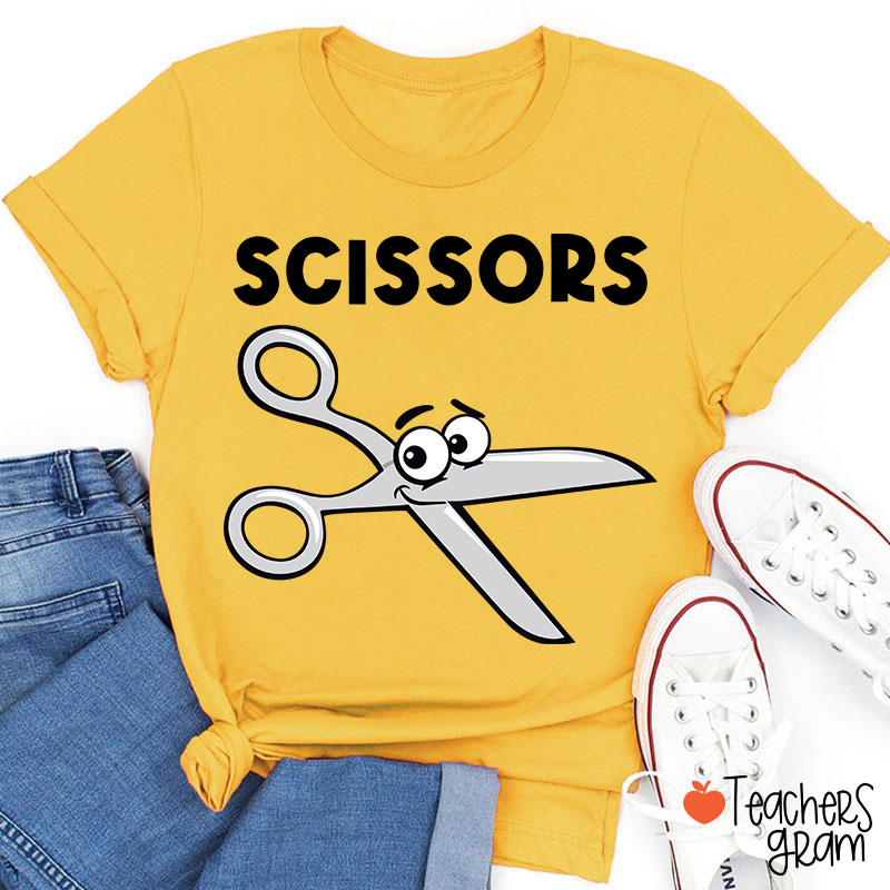 Personalized Funny Cartoon Rock Paper Scissors Matching Group Teacher T-Shirt