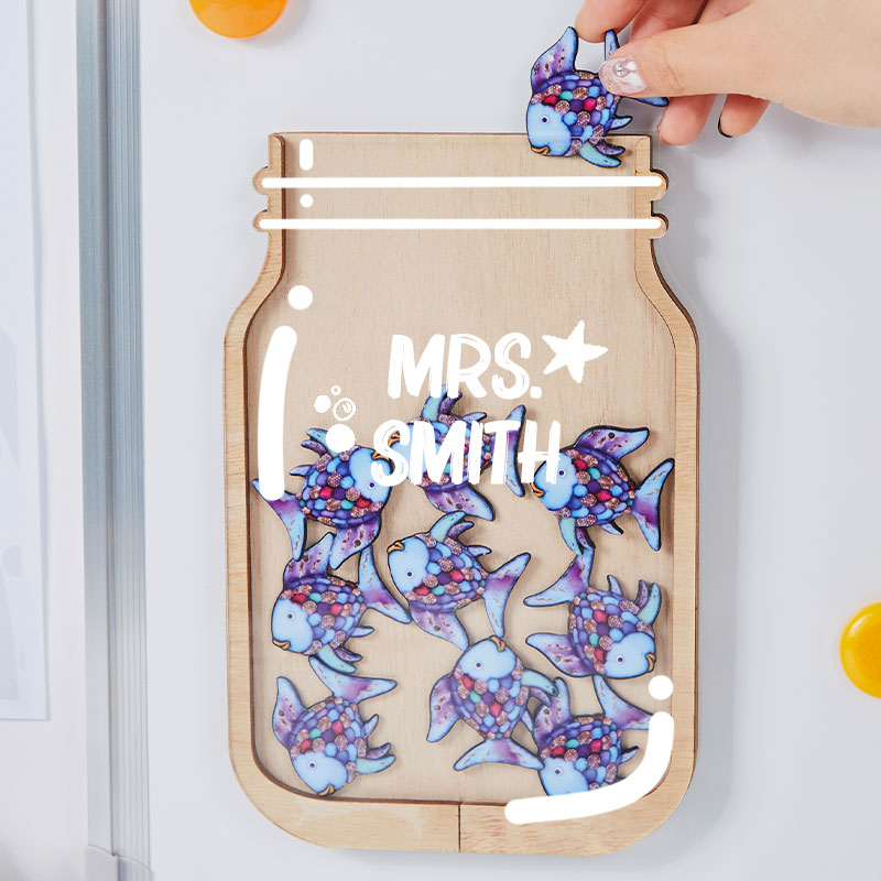 Personalized Fill The Jar With Purple Fish Teacher Reward Jar