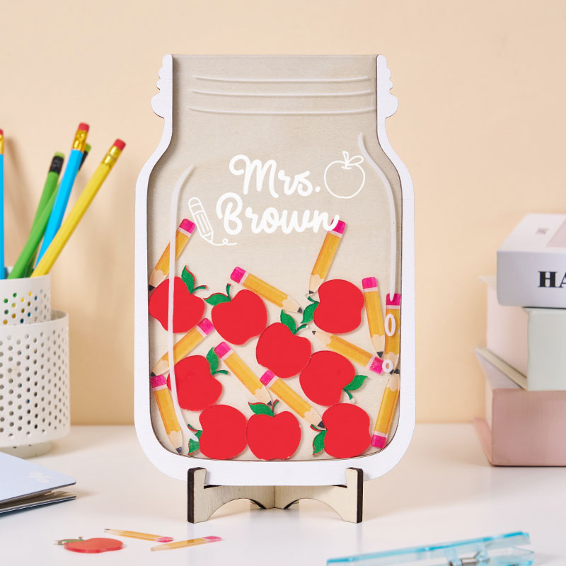 Filled With Pencils And Apples Teacher Reward Jar