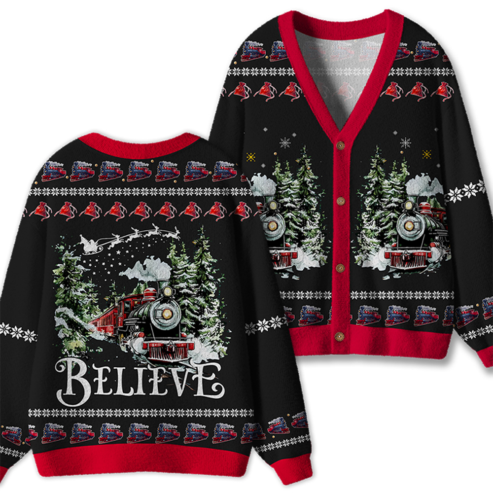 Believe Christmas Polar Trip Teacher Ugly Cardigan Sweaters