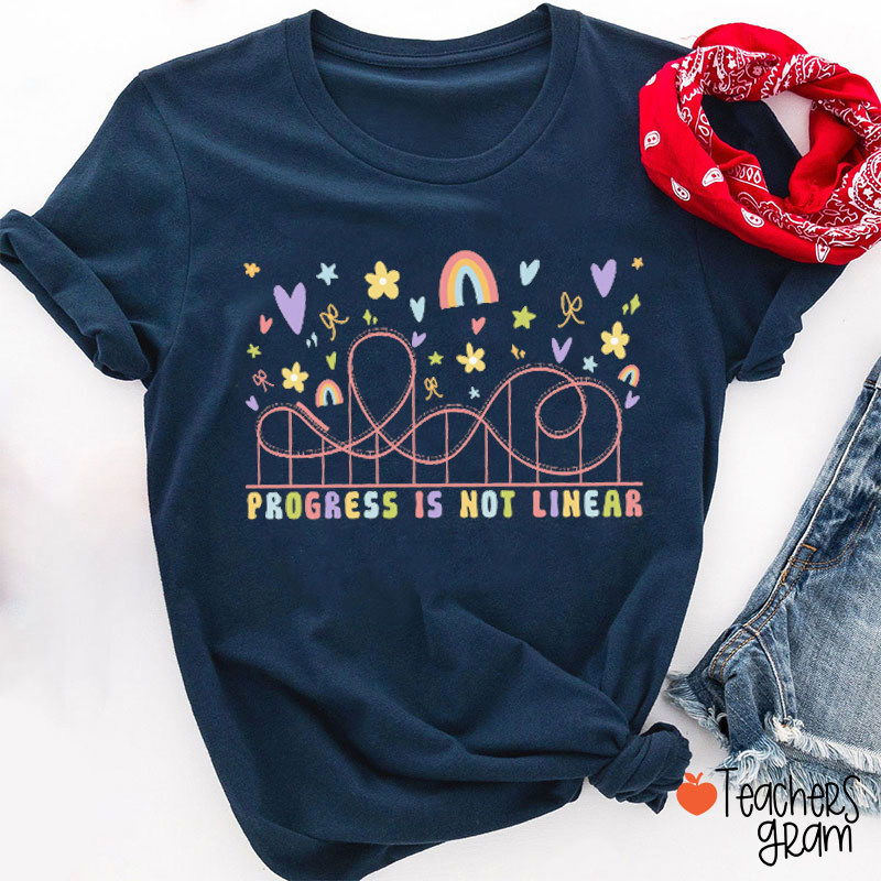 Progress Is Not Linear Roller Coaster Teacher T-Shirt